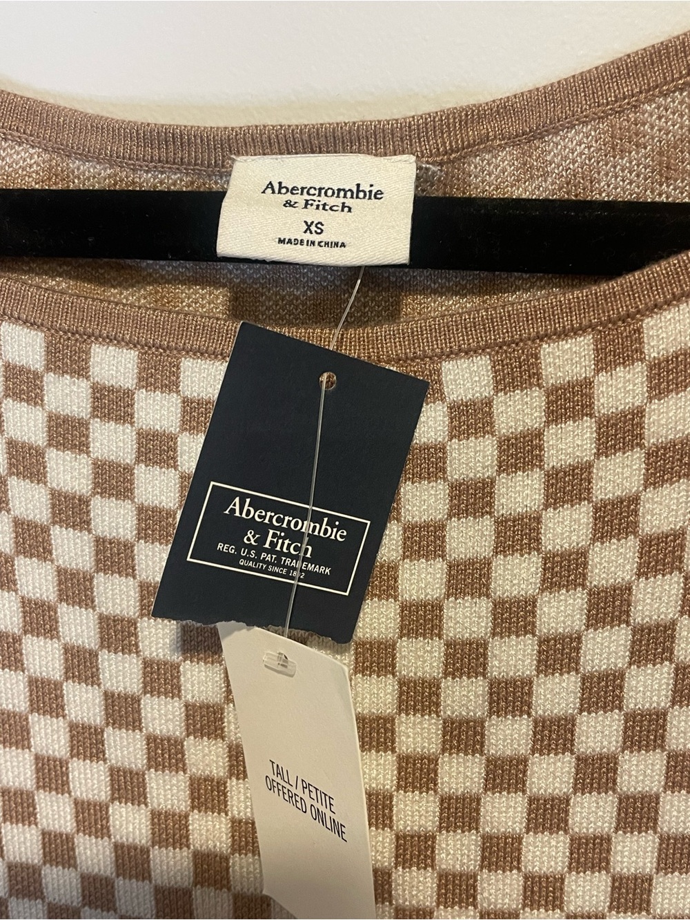 NWT Abercrombie & Fitch Beige and Cream Checkered Mini Dress - Picture 2 of 6